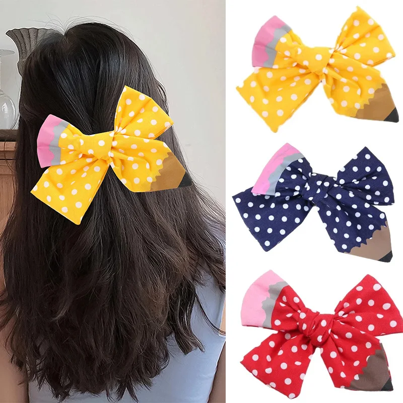 

Oaoleer Cute Dot Print Pencil Hair Clips for Kids Girls Ribbon Bow Hairpin Barrettes Headwear Back To School Hair Accessories