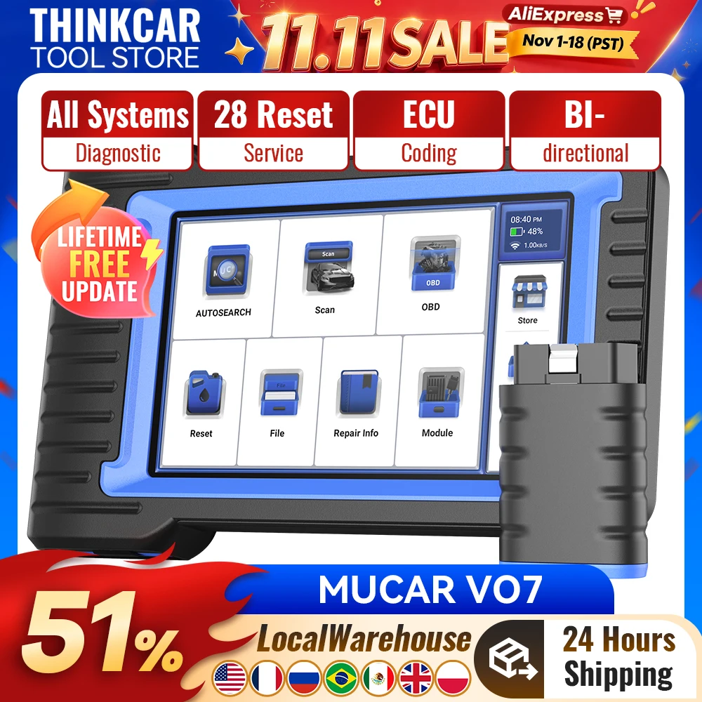 MUCAR VO7 VO7S Diagnostic Tools 28 Reset Lifetime Free Full System Car OBD2 Scanner With Bi-Directional ECU Coding Function