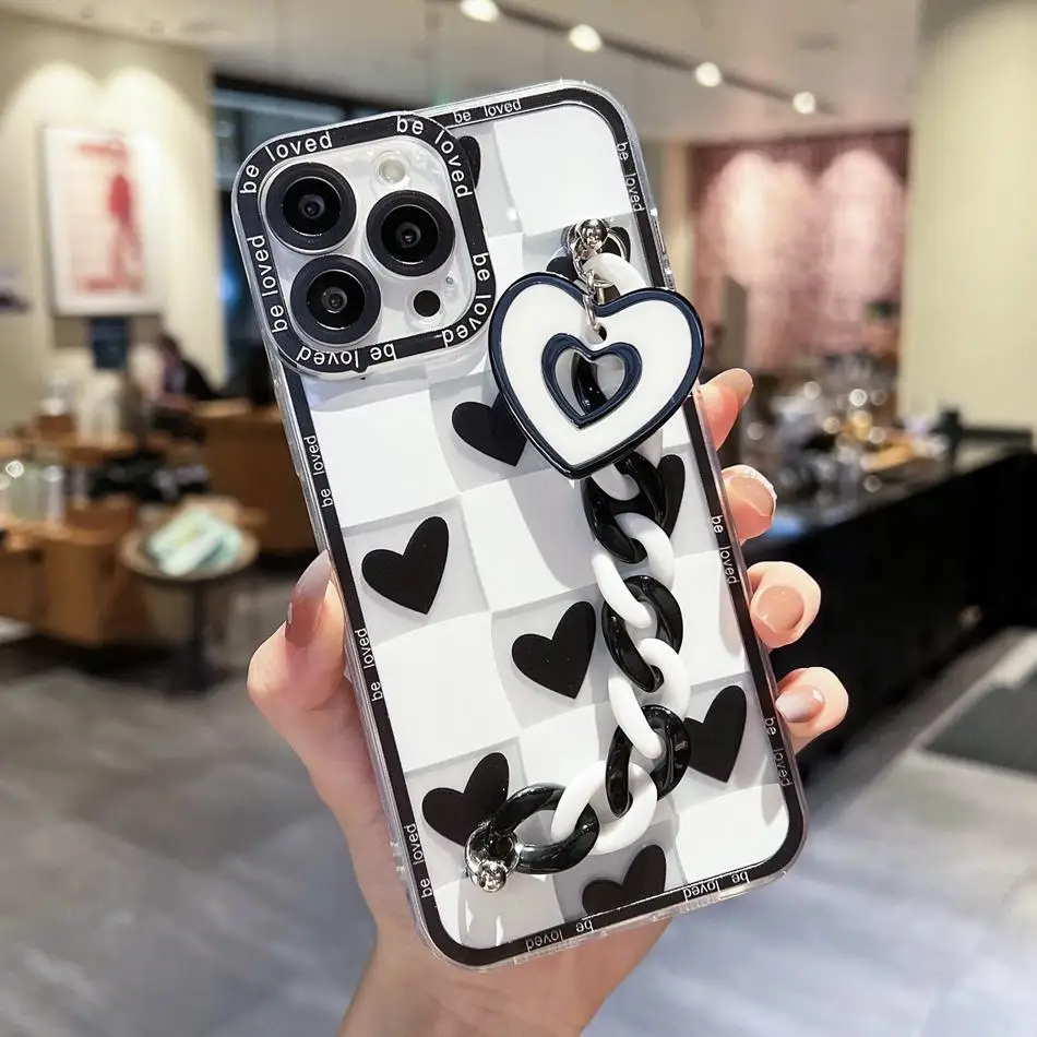 Phone Case For Xiaomi Mi 11T Lite 5G Poco X3 X5 X3GT M3 M4 Pro X4NFC  cover Love Heart Chain Fashion Silicone