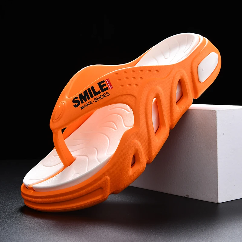Pantoufles d'été à plateforme orange pour hommes, tongs confortables et douces, chaussures de plage en plein air, pantoufles décontractées Eva pour hommes, chanclas hombre