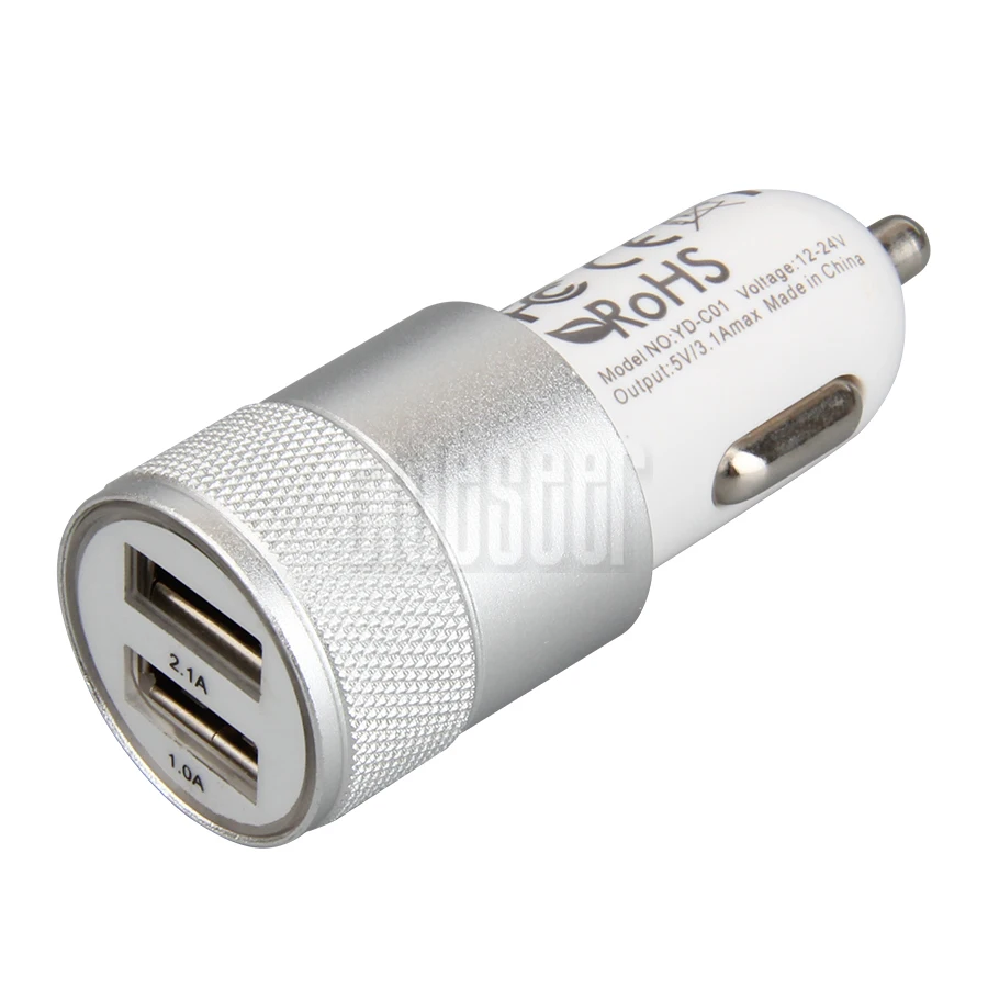 100pcs Portable Dual USB Car Charger 2 -Port Adapter 3.1A Auto Vehicle Metal Charger For iPhone iPad Smart Phone Tablet