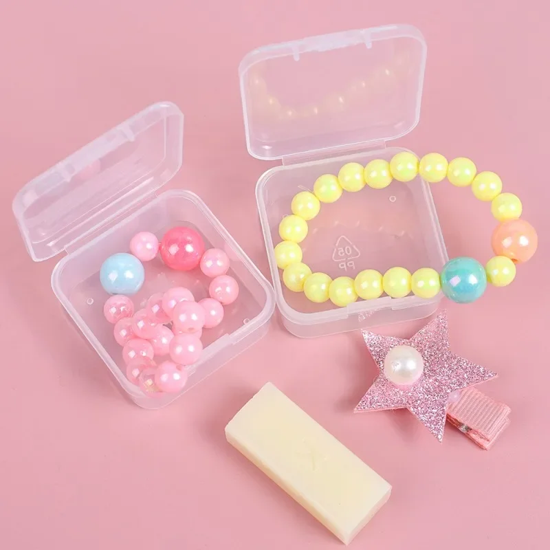 6/24PCS Mini Flip Cover Storage Box Transparent Square Plastic Boxes Pill Packaging Carrying Cease Jewelry Organizer Dustproof
