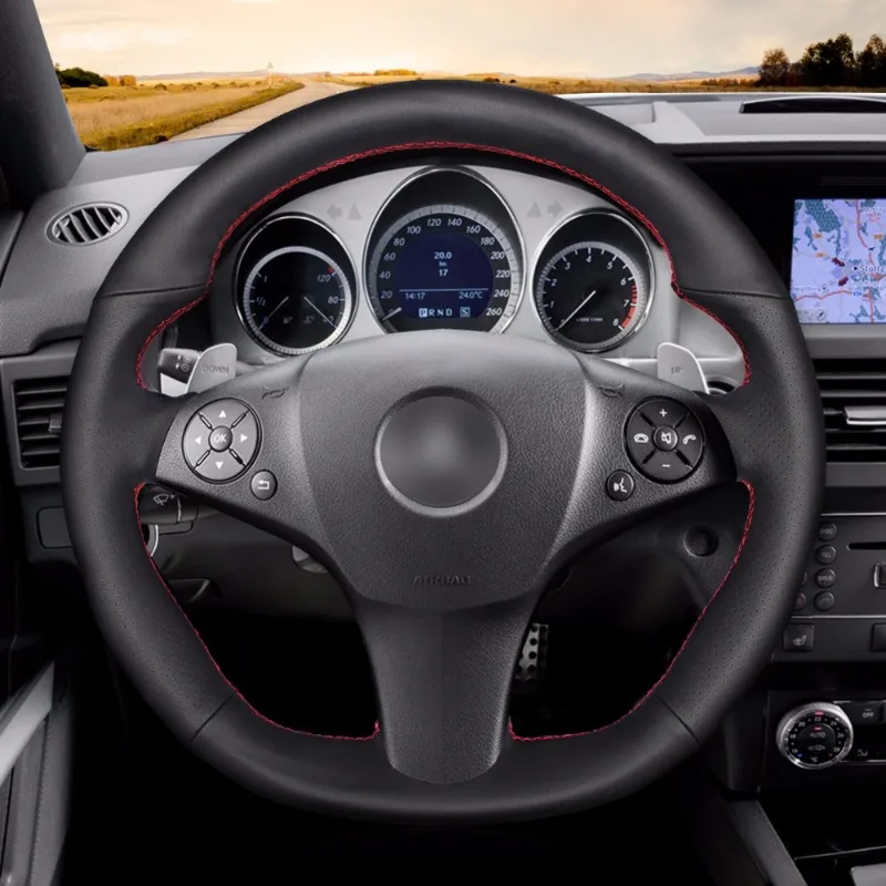 

Сшитый вручную черный чехол на руль из искусственной кожи своими руками для Mercedes Benz SLR SL AMG 63 65 SLK AMG 55, аксессуар для интерьера