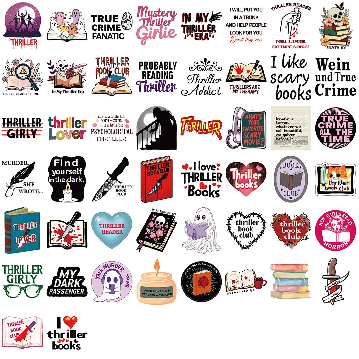 สติกเกอร์การ์ตูนหนังระทึกขวัญ 50 ชิ้น กันน้ำ สร้างสรรค์ สำหรับตกแต่งหนังสือ กราฟฟิตี้ DIY กีตาร์ แล็ปท็อป จักรยาน โทรศัพท์ สเก็ตบอร์ด