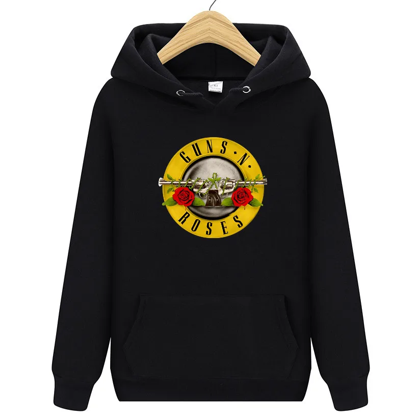 Guns N Roses Hard Rock Band Men\'s and Women\'s Te Hip Hop Clothing Music Couple Plush Pullover Hooded Outdoor Casual Sports Shirt