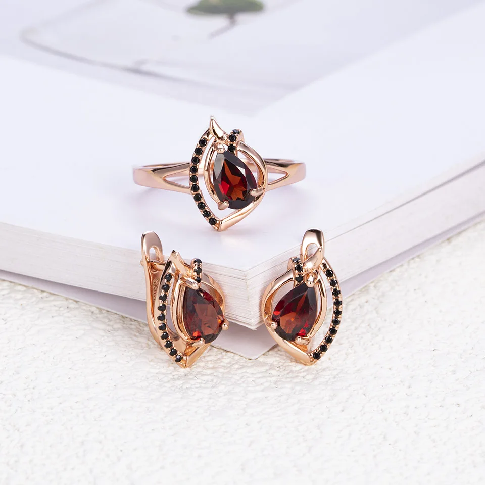 

Наборы свадебных украшений с натуральным гранатом, серьги-застежки из стерлингового серебра 925 пробы, кольцо из полиэтилена, 9*6 мм, драгоценный камень для женщин, лучший подарок на день рождения