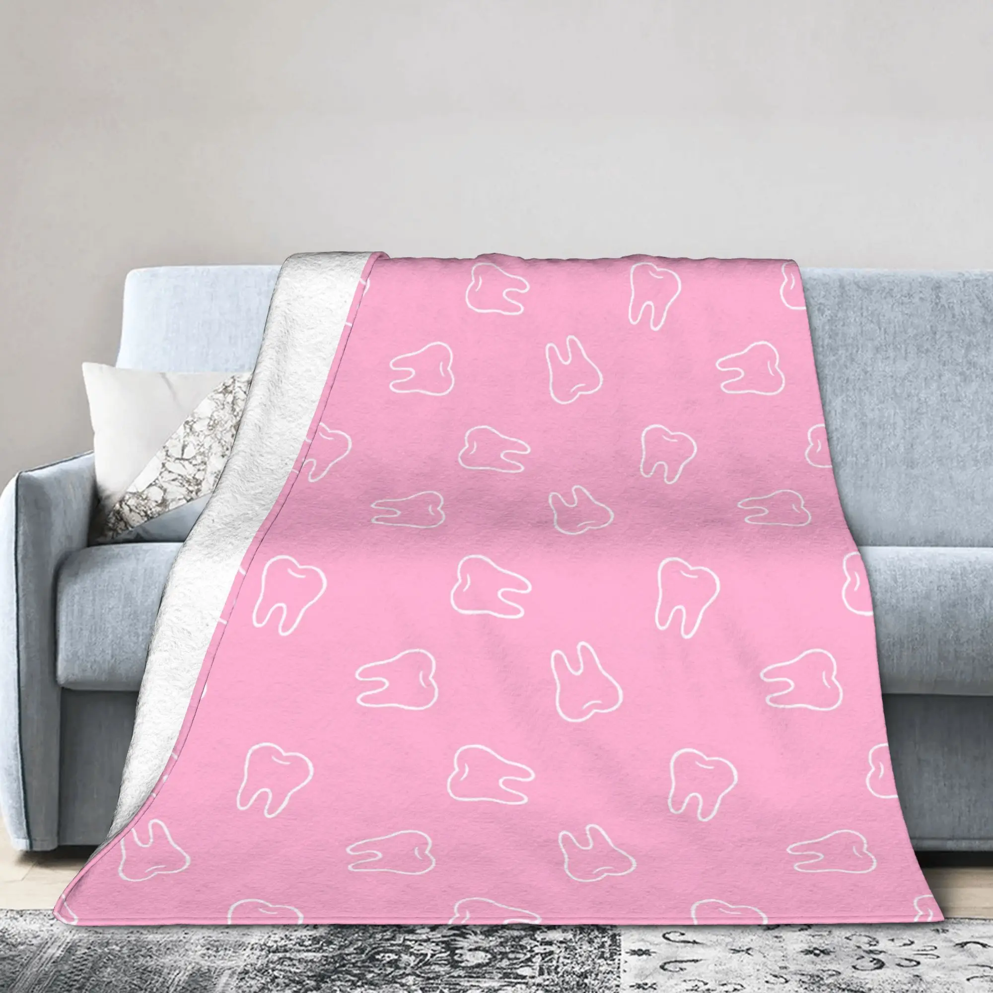 Custom Sofa Fleece Tooth Party Pink Throw Blanket Warm Flannel  Blankets for Bed Home Couch Bedspreads