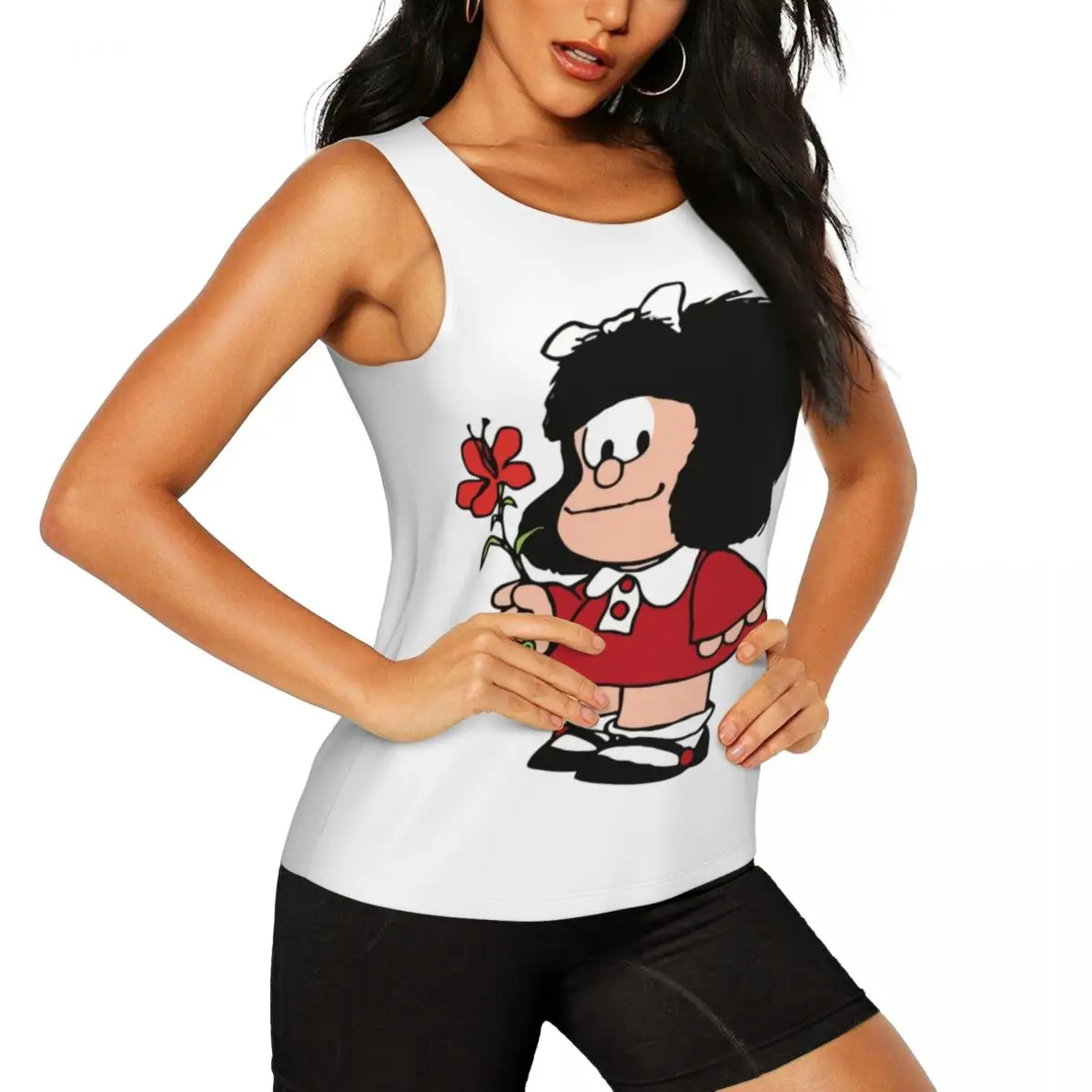 Custom Kawaii Mafalda With Flowers Yoga Shirt Women Quino Comic Cartoon Gym Workout Running Tank Tops