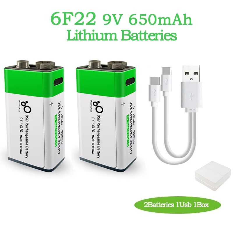 6F22 9V Rechargeable Battery 650mAh Micro USB Charge Li-po Lithium Batteries for Multimeter Microphone Toy Remote Control KTV