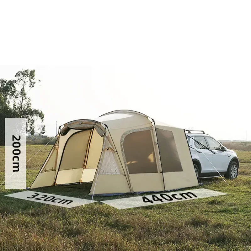 Double Layers Oxford Outdoor Tunnel Car Tent for E-RIKE Large Camping Self-Driving SUV Car Tail Tent
