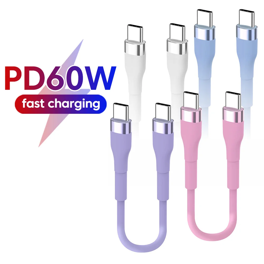 Cabo USB-C Curto de 25CM/50CM com Carregamento Rápido PD60W para iPhone 17/16/15, Samsung, Xiaomi e Power Bank - Cabo de Dados USB Tipo C
