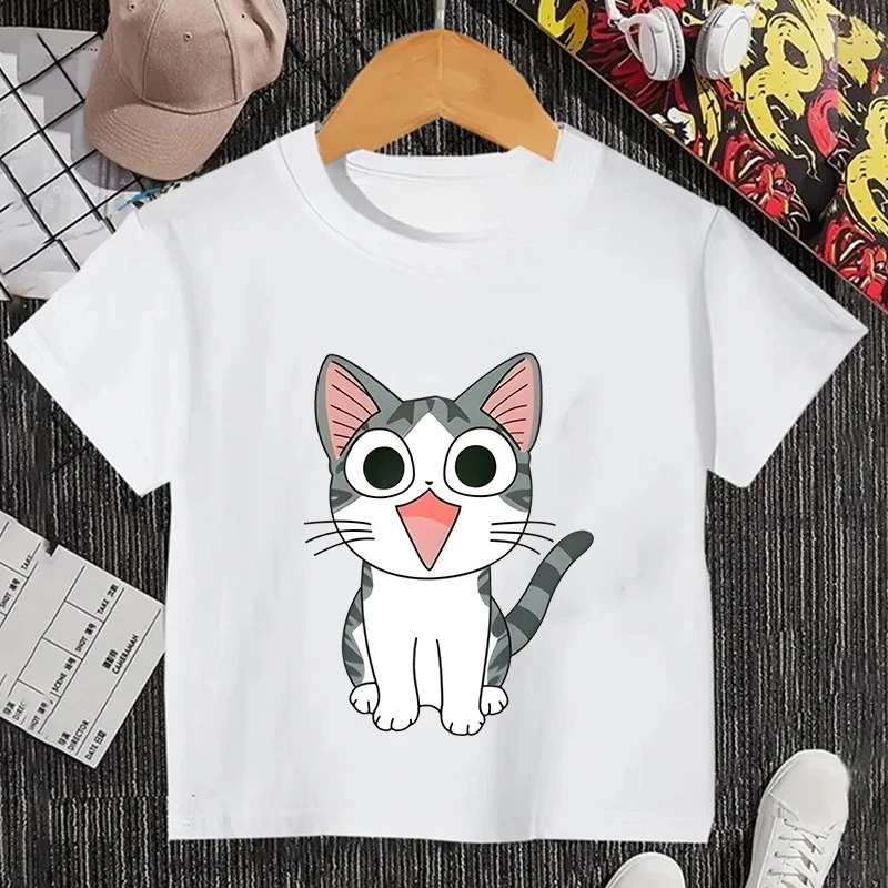 

Cute Cat Printed Kids T Shirt Girls Boys Cartoon T-Shirt Summer Casual Short Sleeve T-Shirt Comfortable Funny Children Clothes