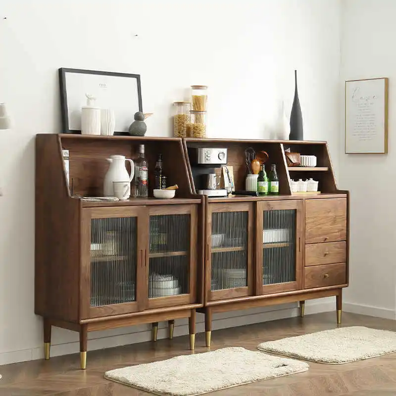 Black walnut side tea cabinet retro side cabinet modern all solid wood storage cupboard