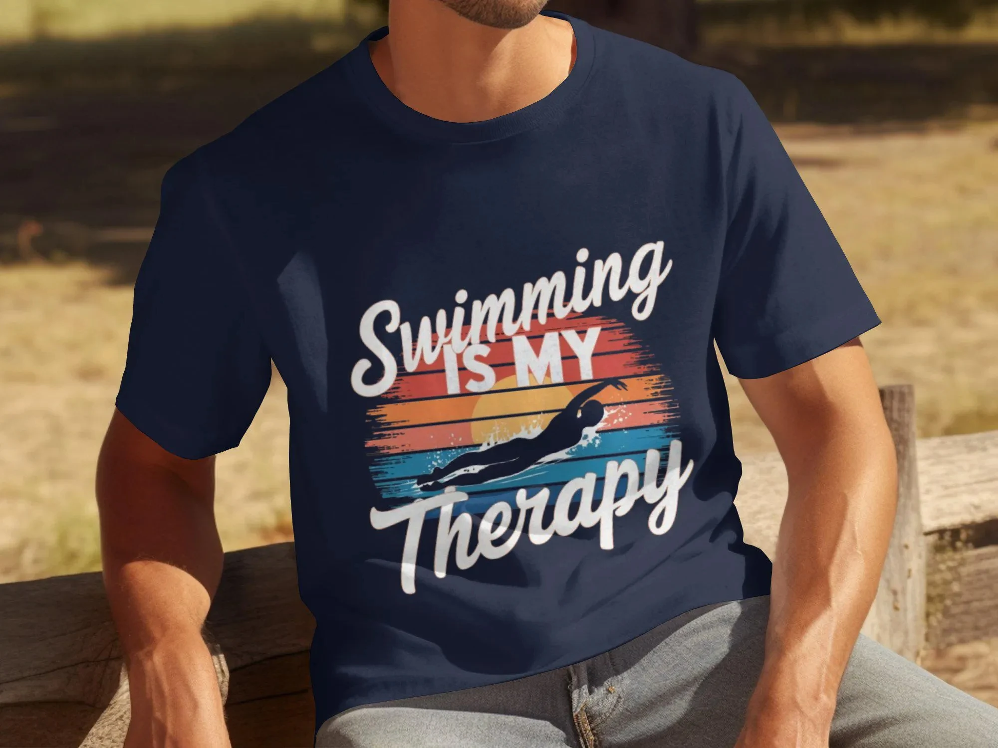 Casual Fashion, Loose and Comfortable T-shirts, Retro Sunset Swimmer T-shirts, Suitable for Both Men and Women T-shirts