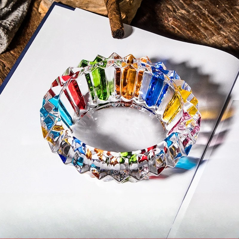 Vintage Hand Painted Colorful Glass Ashtray High Value Crystal Home Decor Retro Storage