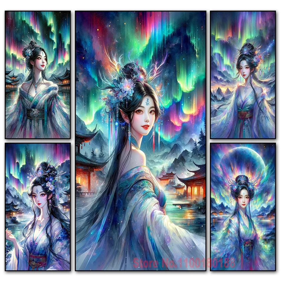 5d Diy Aurora Goddess Diamond Painting New 2024 Embroidery Chinese Style Woman Classical Landscape Mosaic Rhinestone Home Decor