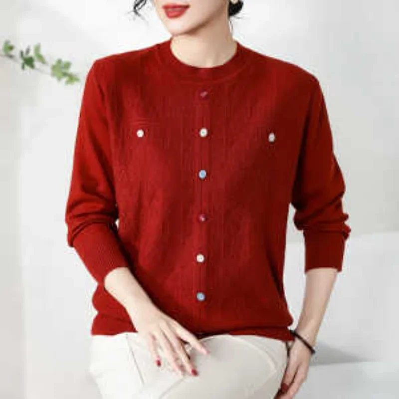 

Sweater Loose Tops Mother's Long Sleeves Inner Wear Middle-aged Elderly Women's Loose Round Neck