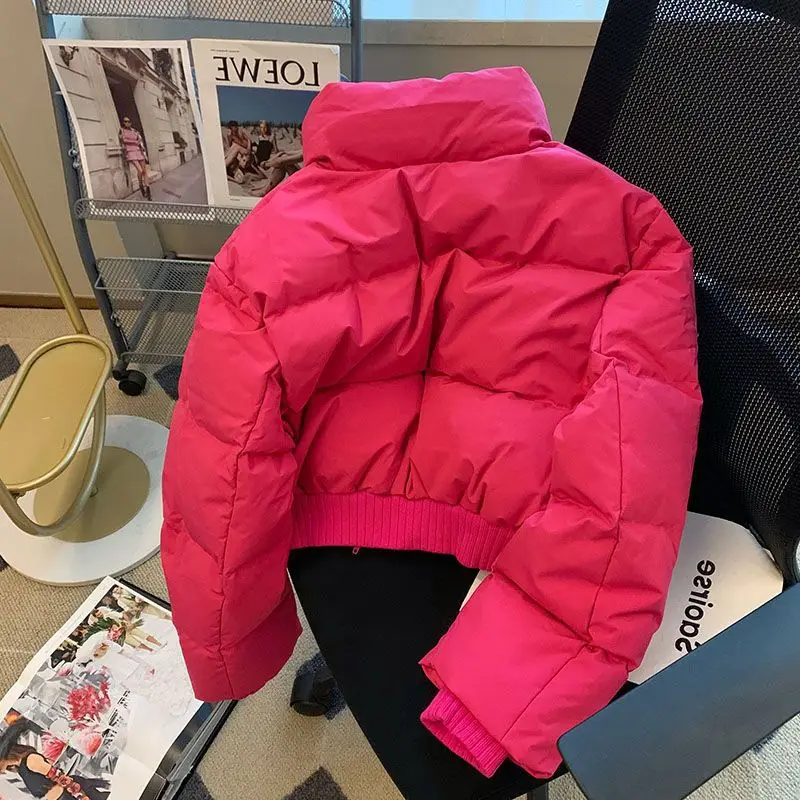 가을/겨울 패딩 자켓 두꺼운 스탠딩 칼라 빵 정장 여성 하이 웨스트 숏 코트 그린 여성복