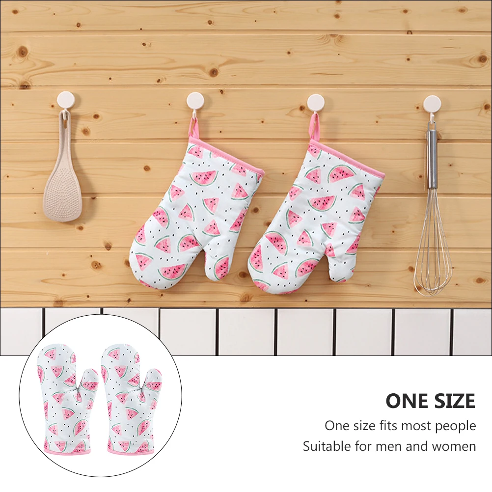

2Pcs Polyester Oven Mitts Heat Resistant Gloves Microwave Baking Watermelon Wrist Protection Grease Spatter Steam Burns Kitchen