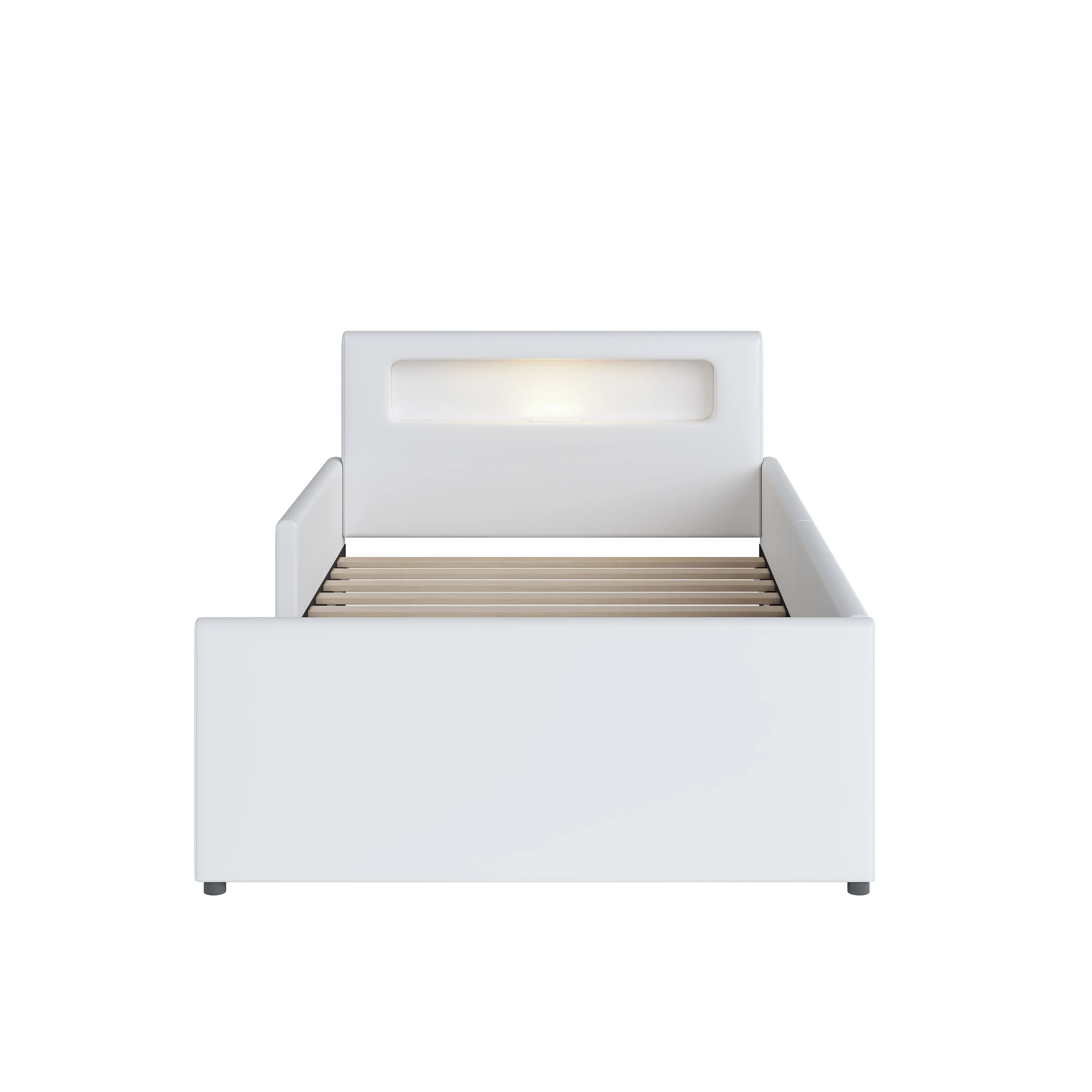 KOMHTOM Kinderbett Einzelbett 90x200 cm aus Kunstleder mit Nachtlicht USB Ladeanschluss Ablagefächern