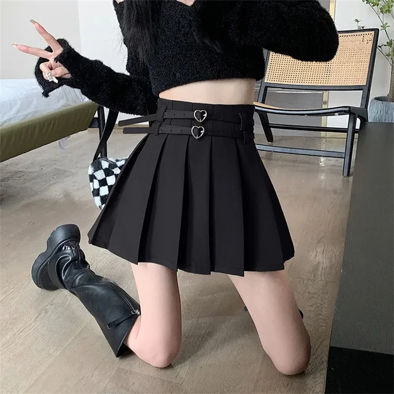 

Vintage High Waist Pleated Skirt Women College Style Uniforms Safety Pants Mini Skirts Woman Korean Street Slim A-Line Skirt