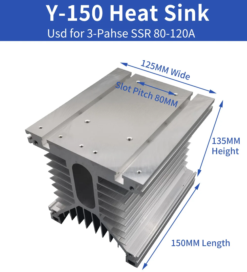 Y-150 Three Phase SSR Heat Sink Suitable for Three Phase Solid State  80-200A 150*135*125 MM Heatsink W Single/Three Phase Relay