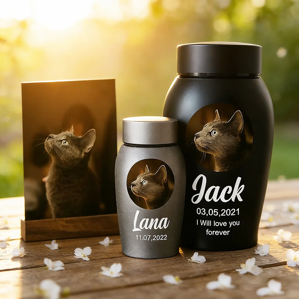 Urnas Personalizadas para Cinzas de Animais de Estimação em Aço Inoxidável, Urnas para Gatos e Cães, Urna Memorial com Foto para Cinzas de Cães, Jarro de Lembrança para Animais de Estimação, Presentes de Recordação