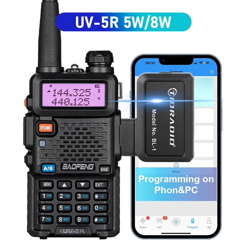 1/2 pçs baofeng uv 5r & programador sem fio 8w walkie talkie portátil rádio presunto banda dupla vhf uhf fm transceptor rádio em dois sentidos