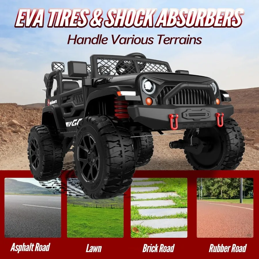 รถยนต์เด็กนั่งขับ 2 ที่นั่ง ยาง EVA รถยนต์ไฟฟ้า 24V ขับเคลื่อน 4 ล้อ พร้อมรีโมทคอนโทรล บลูทูธ ไฟ LED รถบรรทุกเด็กสำหรับเด็กผู้ชาย