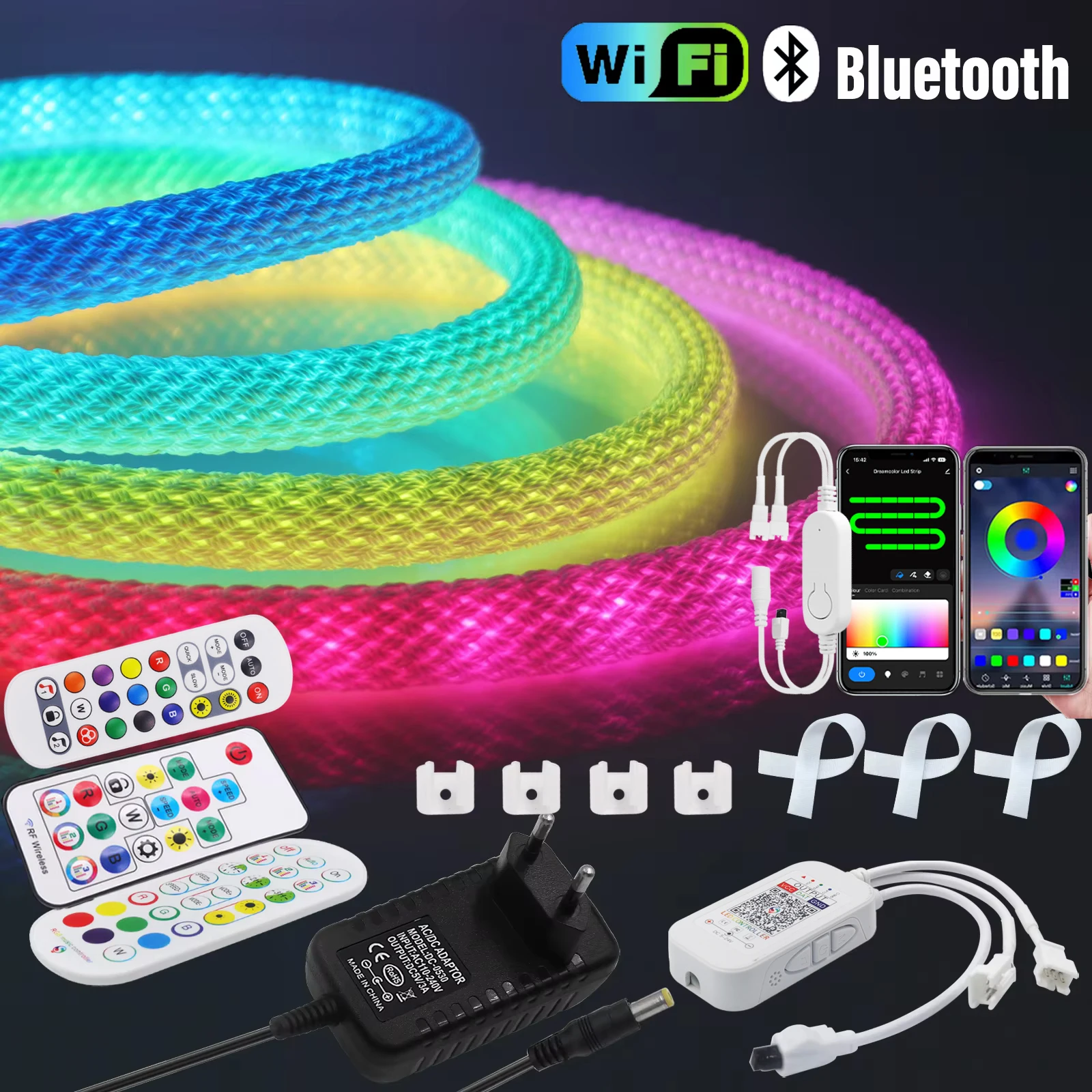 WS2811 Addressable Round Reticulate LED Neon Strip Light WiFi Bluetooth Smart RGBIC Flexible Silicon Light Tape IP67 Waterproof