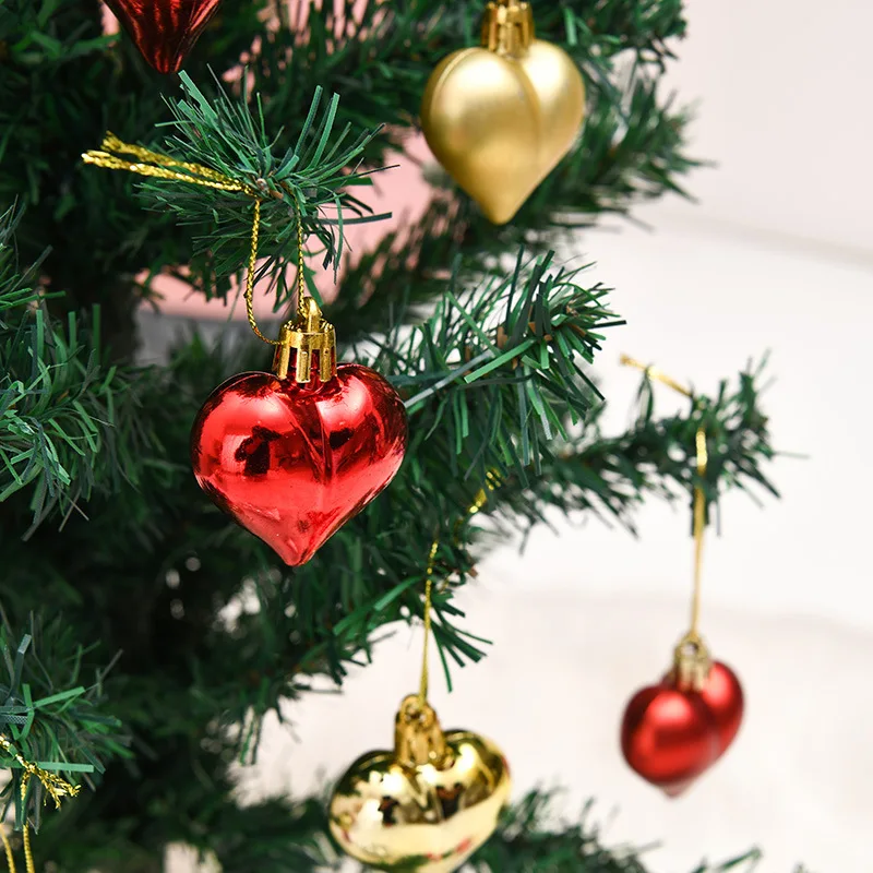 12 décorations en forme de cœur pour la décoration de l'arbre de Noël, décorations de fête, ornements suspendus pour la Saint-Valentin, Noël, mariage, anniversaire