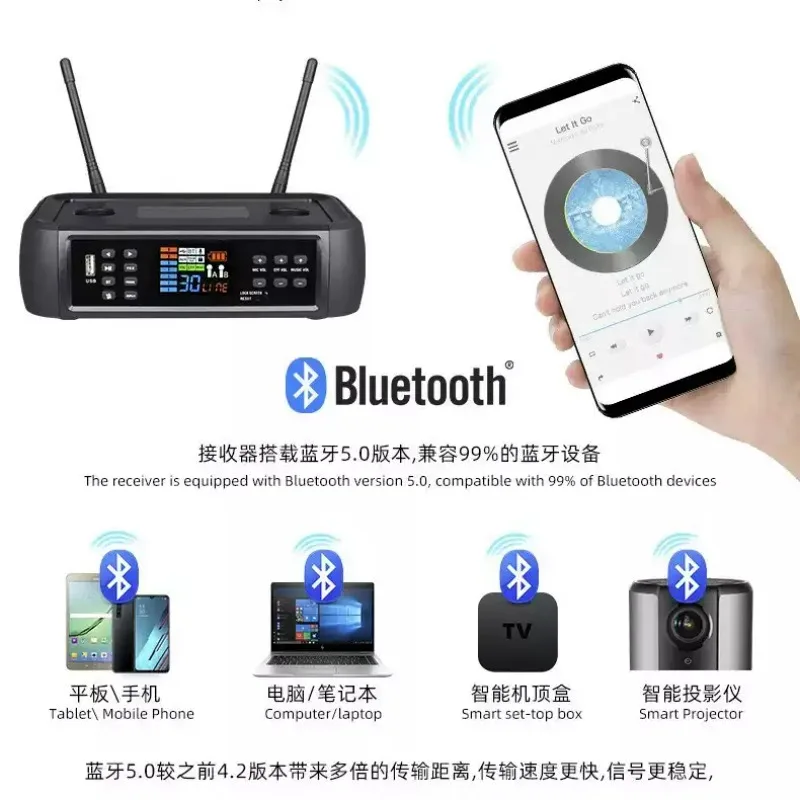 D801 Electric Portable DSP Anti Whistling Reverb Bluetooth Wireless Microphone Microphone Singing Home Entertainment KTV