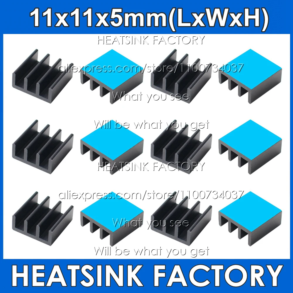 HEATSINK FACTORY 50pcs Aluminum 11x11x5mm Chip Radiator Cooler With Thermal Adhesive Tape for IC, 3D Printer IC Chipset CPU