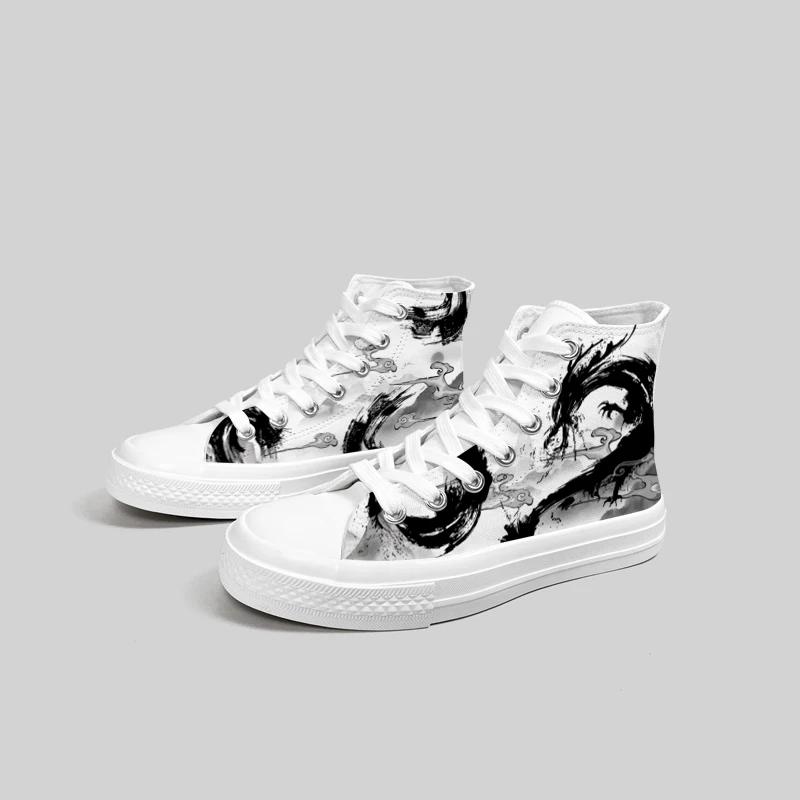 Amy and Michael Original Design The Dragon Shoes Unisex Teenagers Graffiti High Top Canvas Shoes Trendy Women Casual Sneakers