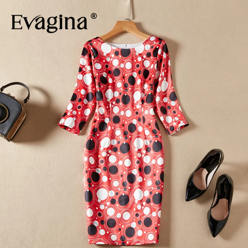 

Evagina Fashion design Spring Summer Women's Three Quarter Sleeve Dot Printing High Street Pretty Slim-Fit Hip Wrap Mini Dresses