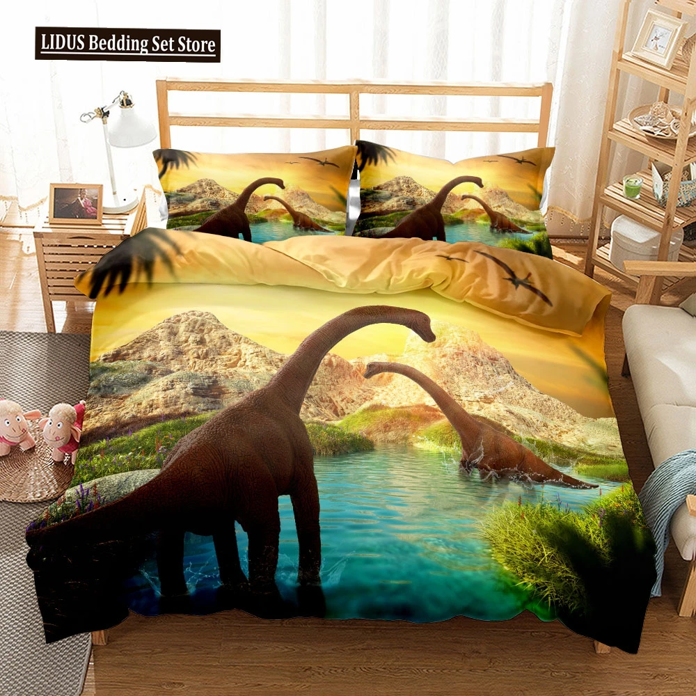 

World Dinosaurs Duvet Cover Set EU Single Double King US Twin Full Queen Size Bed Linen Set Cover With Pillowcase Custom