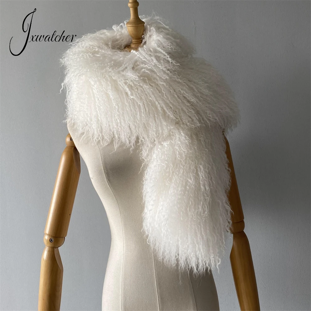 Jxwatcher Women Real Mongolian Fur Scarf Korean Quality Double-Sided 100% Genuine Sheep Fur Scarves Lady Fall Winter Warm Collar