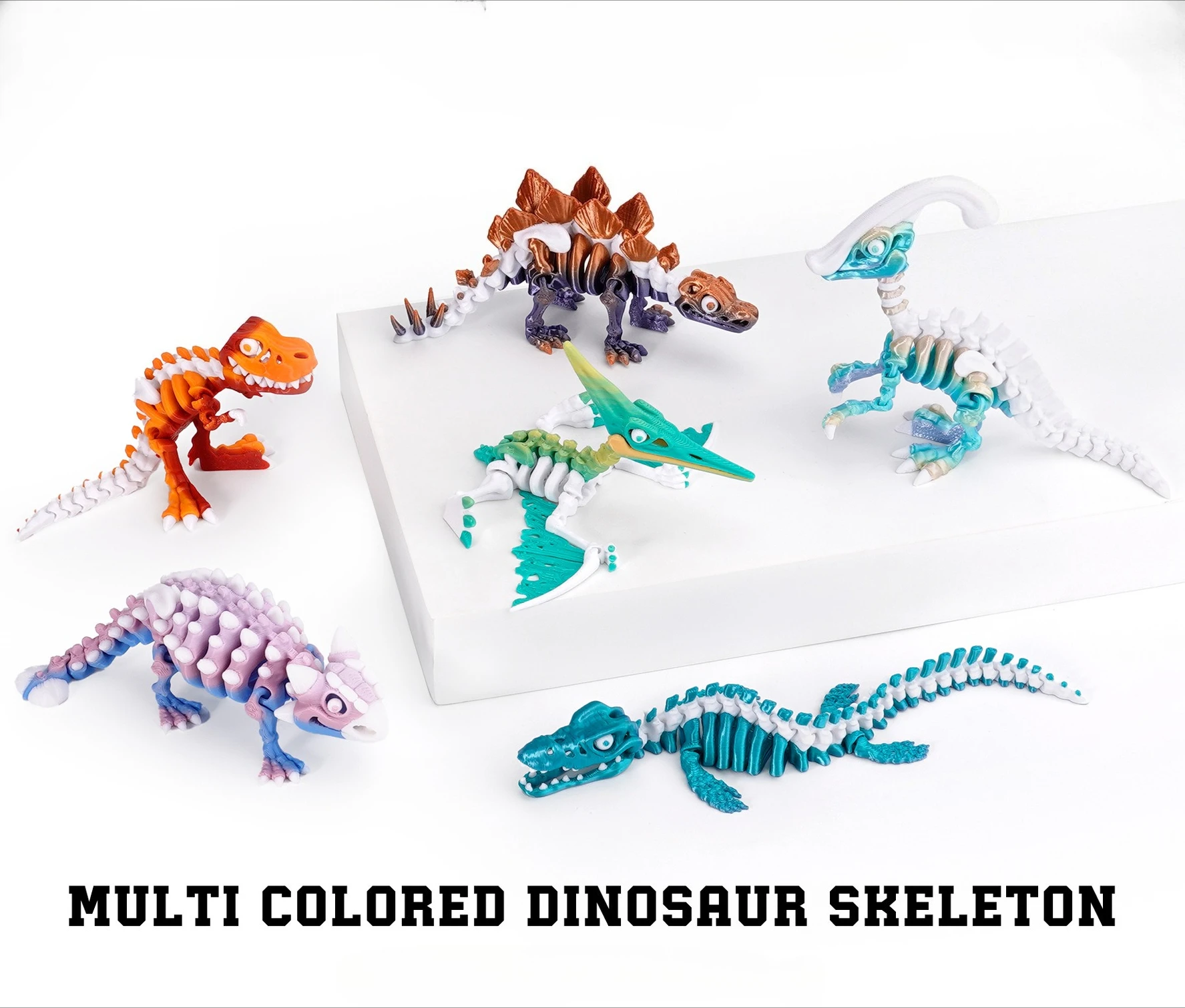 3D Printed Colorful Dinosaur Toys Realistic Skeleton Tyrannosaurus Rex Animals Figurine Toys Birthday Gift