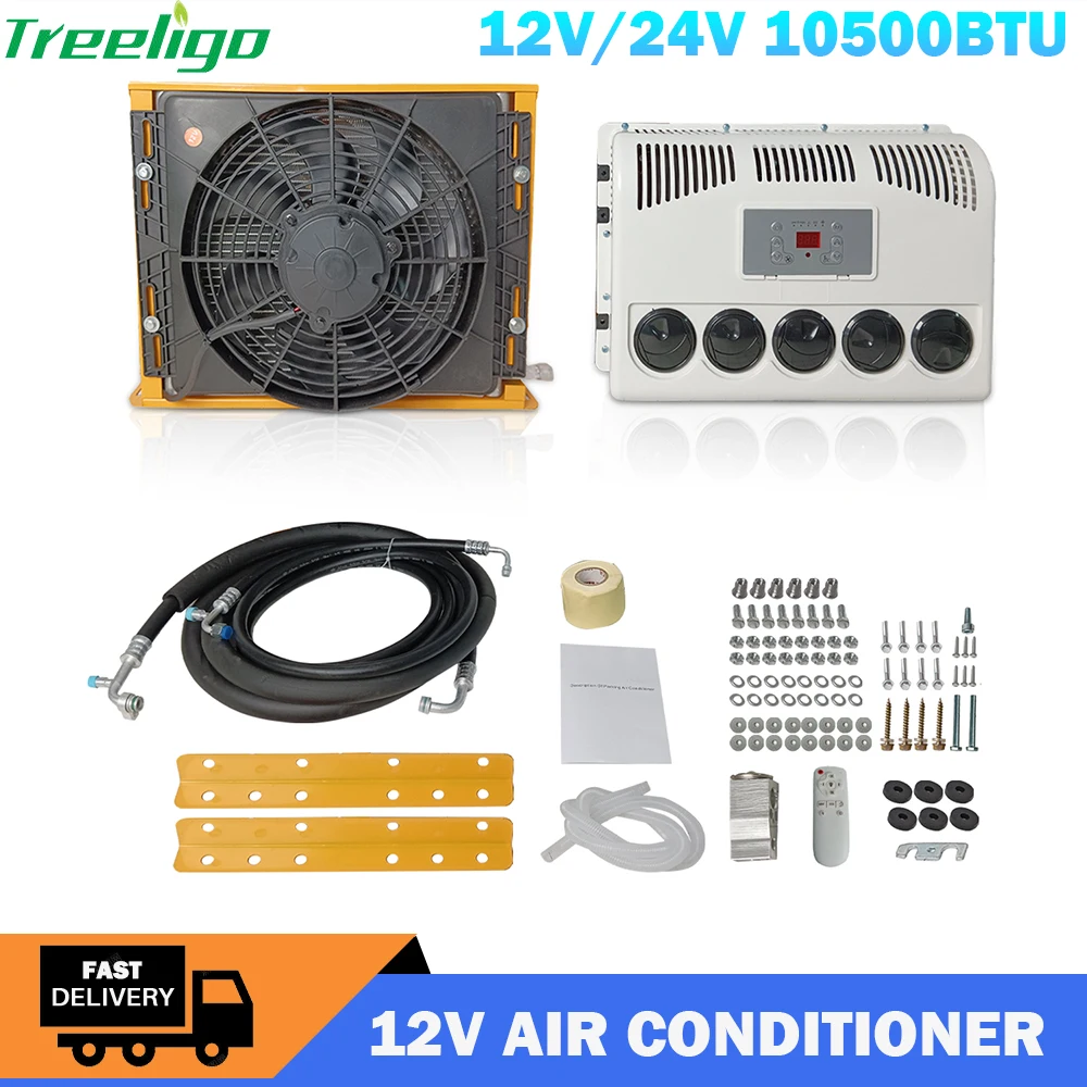 

Treeligo 10500 Truck Air Conditioner 12V Electric Car Parking ac Split air Conditioning 24V For Tractors Motorhome Camper Van RV