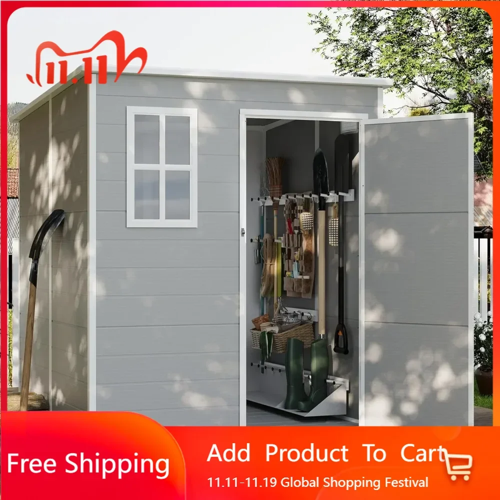 

6 X 6 FT Outdoor Storage Shed with Lockable Door, for Tool, Bike, Garbage Can, Plastic Resin Garden Storage Shed