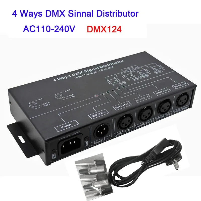 

DMX512 Amplifier Splitter DMX Signal Repeater 4 Ways 4 Output Ports DMX Signal Distributor AC100V-240V DMX124