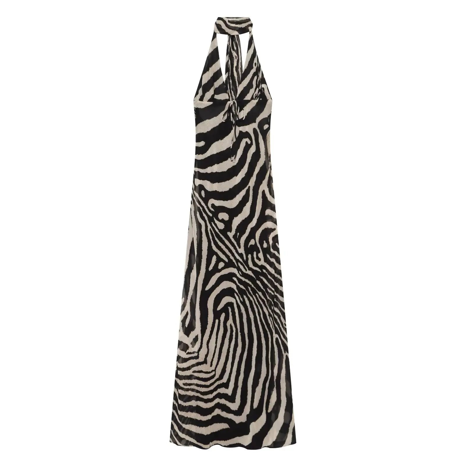 BSAY 2026 Damen Tier-Print Neckholder-Maxikleid mit Rückenband, Ärmellos, Netzstoff, Transparent, Fließendes Langes Kleid, Casual Party- und Abendkleid – Detail 2