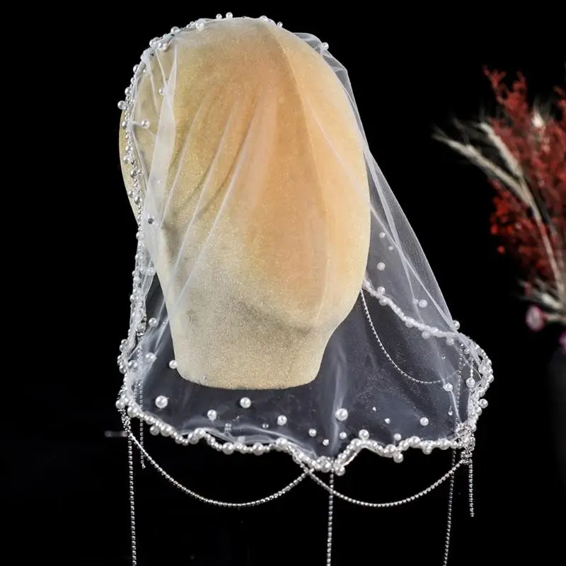 A52E pérolas delicadas decoradas pérolas noiva Tocal tule macio Evento formal