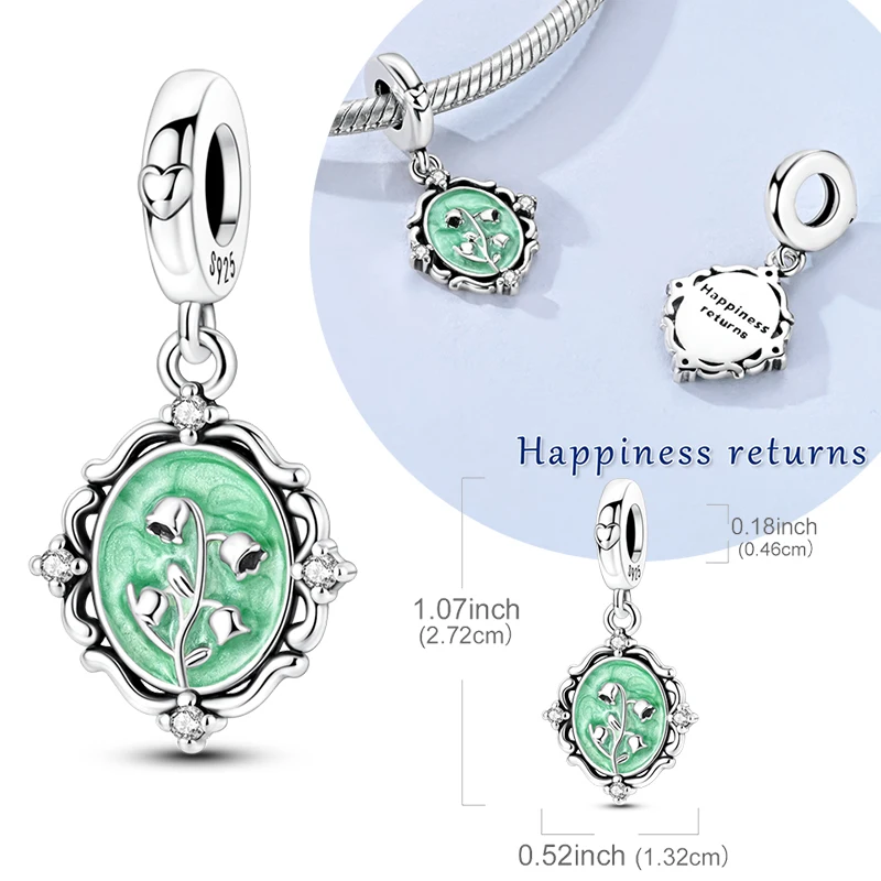Original 925 Sterling Silver Charm Graceful Lily Of The Valley Picture Frame Pendant Fit Original Bracelet For Women DIY Gift