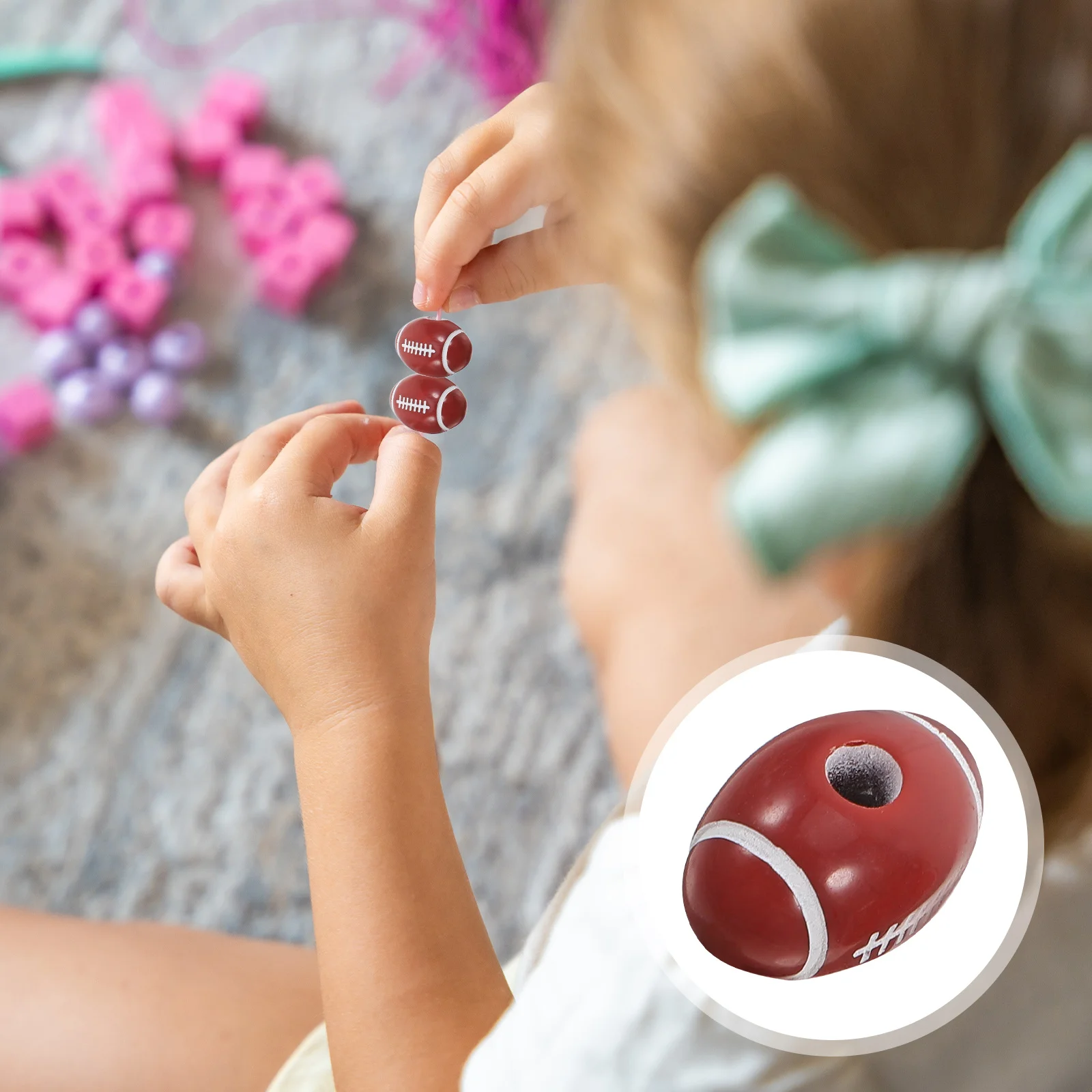 50 pçs bolas de rugby contas acrílico esporte solto espaçador para diy jóias fazendo artesanato crianças educação atividade colorido jogo amarrando