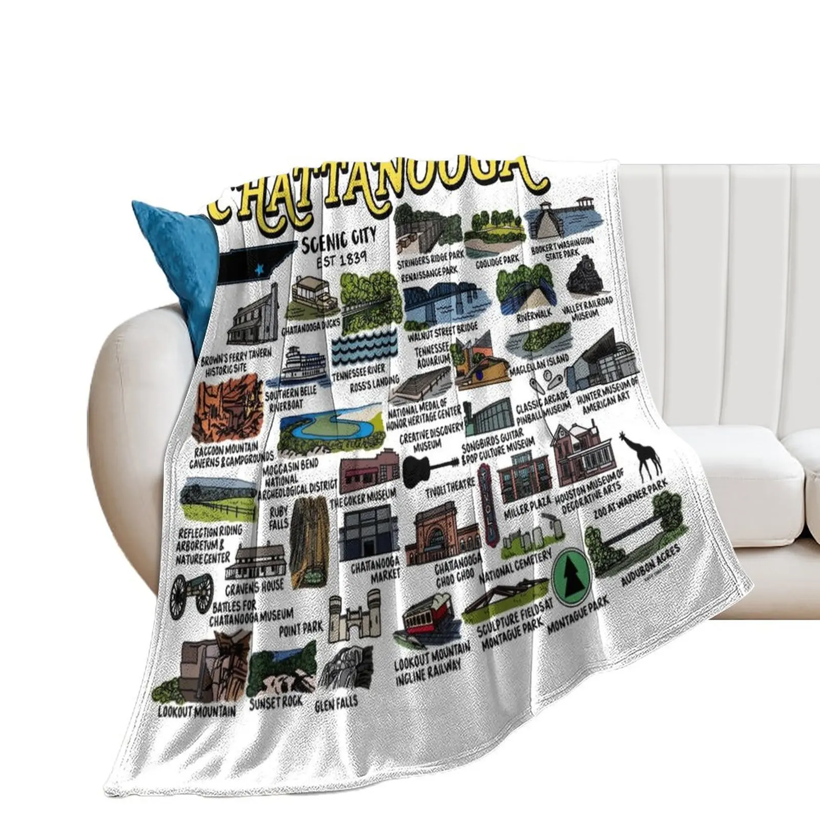 Chattanooga Map Art Throw Blanket Bed covers Flannel Fabric christmas gifts heavy to sleep Blankets