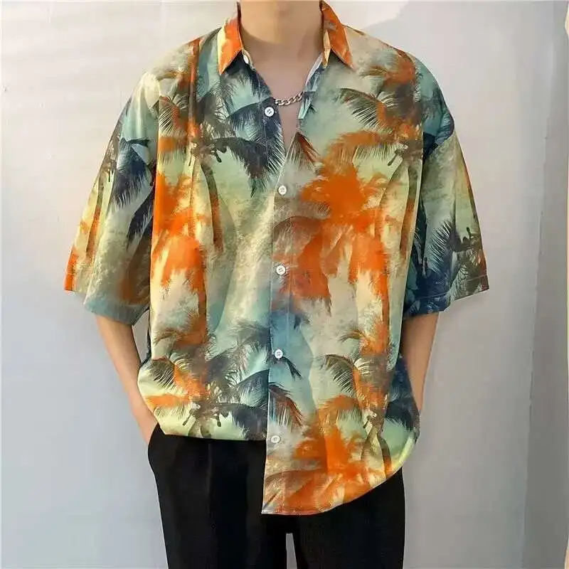 

Coconut Tree Summer Hawaiian Shirt Unisex Palm Turn Down Collar Blouse Harajuku Short Sleeve Button Up Men's Holiday Clothing