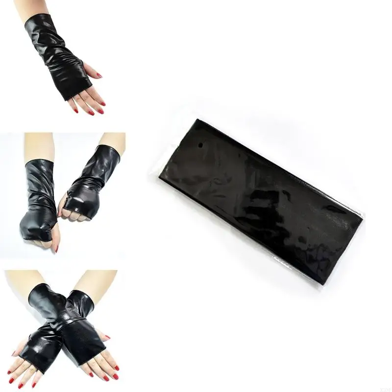 K3NF Negro Half Finger Motorcycle Mittens Color sólido Guantes cuero para mujeres