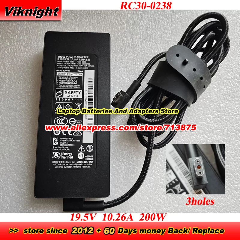 RC30-0238 AC Adapter 19.5V 10.26A 200W RC30-02380100 3holes For RAZER BLADE 15 RZ09 RTX2080 RTX2070 RTX2060 For BLADE PRO 17