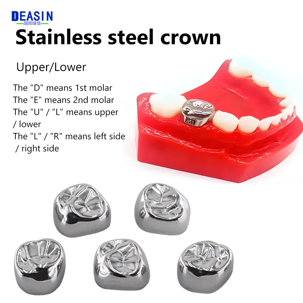 

5Pcs Left Dental Crown Kids Primary Molar Teeth 1st 2nd Stainless Steel Pediatric Temporary Crowns Dentist Tools For Upper/Lower